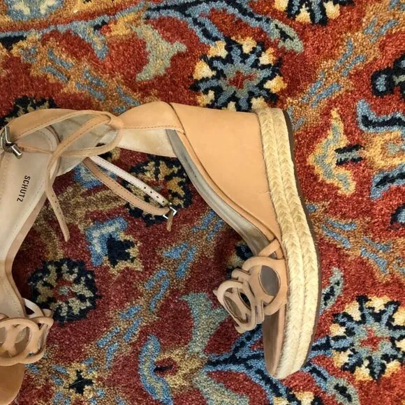 Schutz Keira Toasted Nut Fashion Espadrille Wedge Ankle Strap Sandals Size 6.5