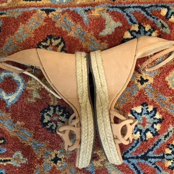 Schutz Keira Toasted Nut Fashion Espadrille Wedge Ankle Strap Sandals Size 6.5