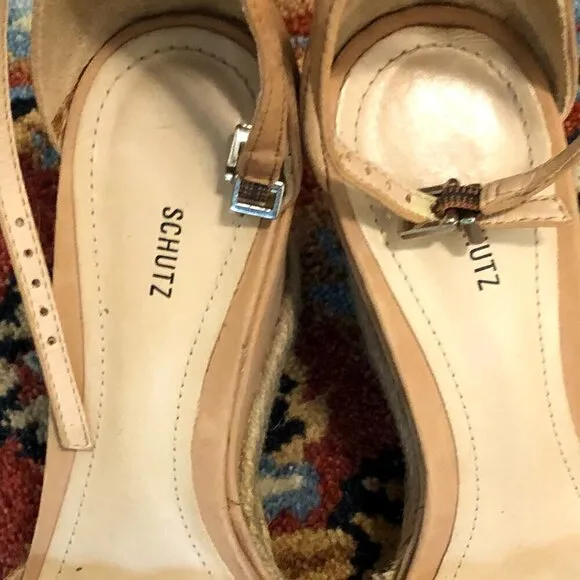 Schutz Keira Toasted Nut Fashion Espadrille Wedge Ankle Strap Sandals Size 6.5