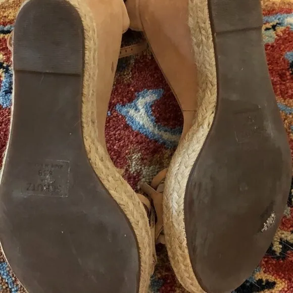Schutz Keira Toasted Nut Fashion Espadrille Wedge Ankle Strap Sandals Size 6.5