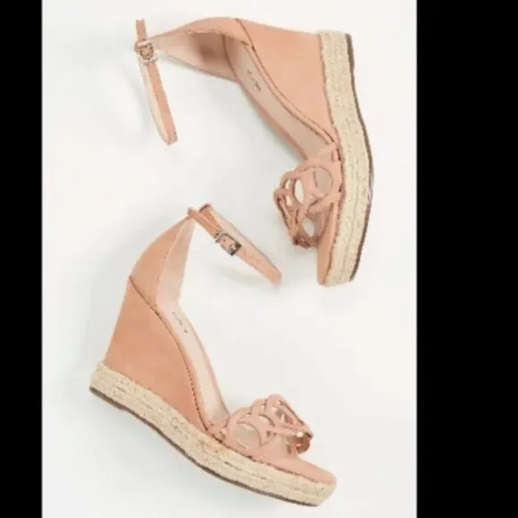 Schutz Keira Toasted Nut Fashion Espadrille Wedge Ankle Strap Sandals Size 6.5