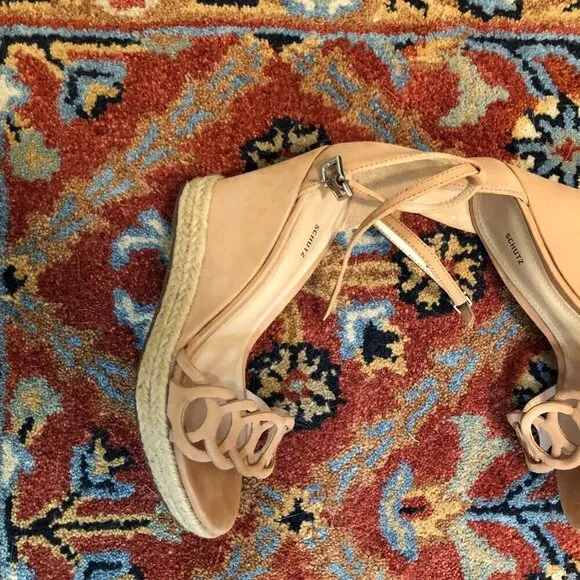 Schutz Keira Toasted Nut Fashion Espadrille Wedge Ankle Strap Sandals Size 6.5