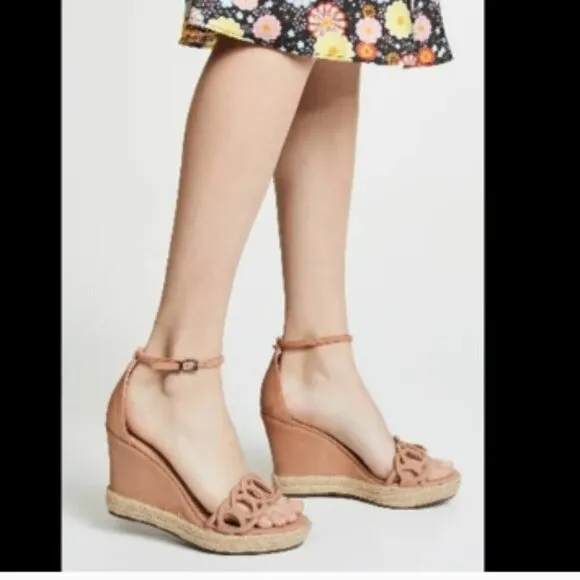 Schutz Keira Toasted Nut Fashion Espadrille Wedge Ankle Strap Sandals Size 6.5