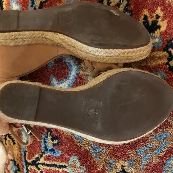 Schutz Keira Toasted Nut Fashion Espadrille Wedge Ankle Strap Sandals Size 6.5