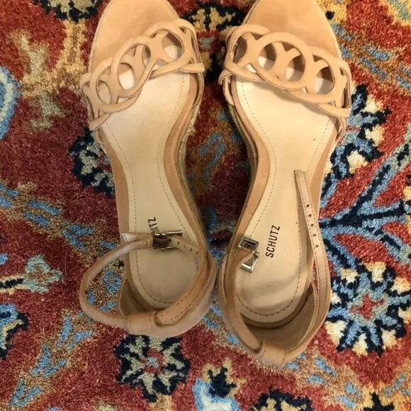 Schutz Keira Toasted Nut Fashion Espadrille Wedge Ankle Strap Sandals Size 6.5