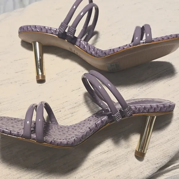 Schutz-Leather Heeled Sandals 'Lover Mid' In Orchid-Size 6.5