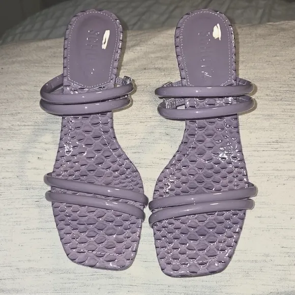 Schutz-Leather Heeled Sandals 'Lover Mid' In Orchid-Size 6.5