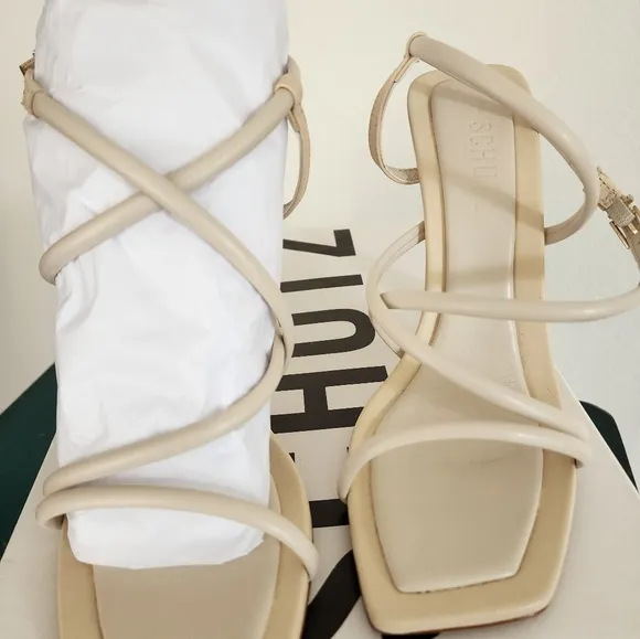 Schutz Lovi Cream White Leather Strappy Sandals Size 8B Summer Wedding
