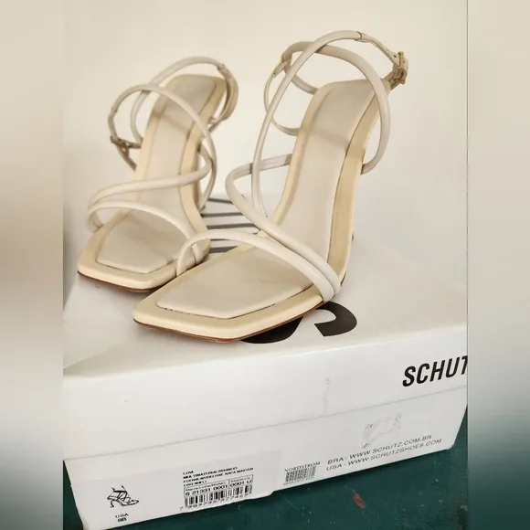Schutz Lovi Cream White Leather Strappy Sandals Size 8B Summer Wedding