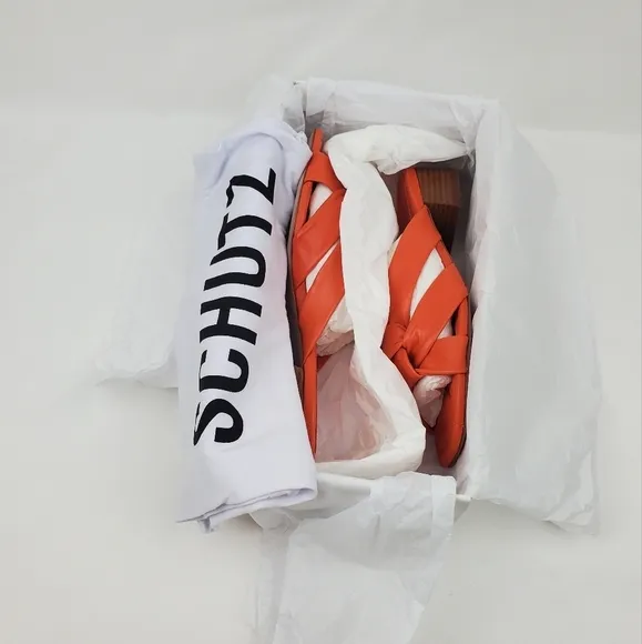 Schutz Pitanie knotted orange leather block heel sandals