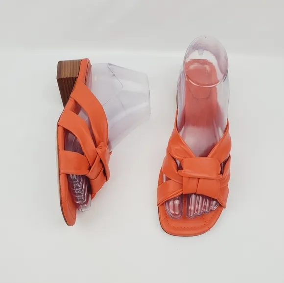 Schutz Pitanie knotted orange leather block heel sandals