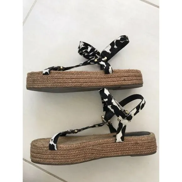 Schutz Sandalia Salto Baixo Platform Jute Animal Print Sandals