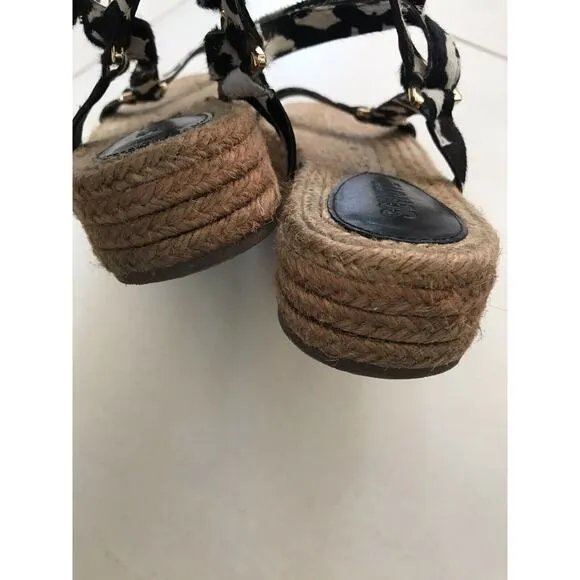 Schutz Sandalia Salto Baixo Platform Jute Animal Print Sandals