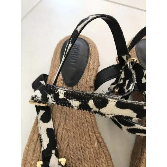 Schutz Sandalia Salto Baixo Platform Jute Animal Print Sandals