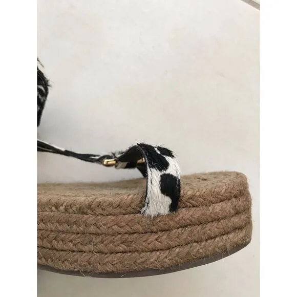 Schutz Sandalia Salto Baixo Platform Jute Animal Print Sandals