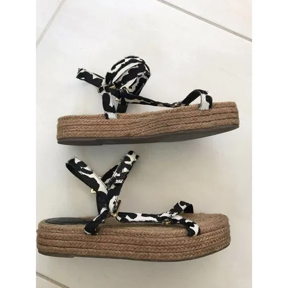 Schutz Sandalia Salto Baixo Platform Jute Animal Print Sandals