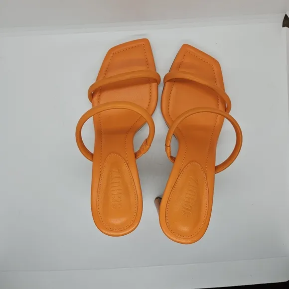 Schutz Ully Tab sandals square toe neon orange size 7B