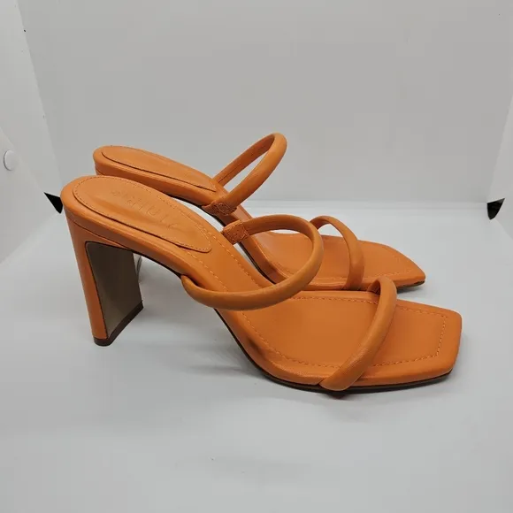 Schutz Ully Tab sandals square toe neon orange size 7B