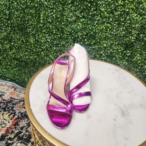SCHUTZ Women's Dannie Slingback High Heel Sandals Fuchsia Pink Hot - Size 8