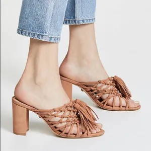 SCHUTZ WOVEN TASSEL SANDALS