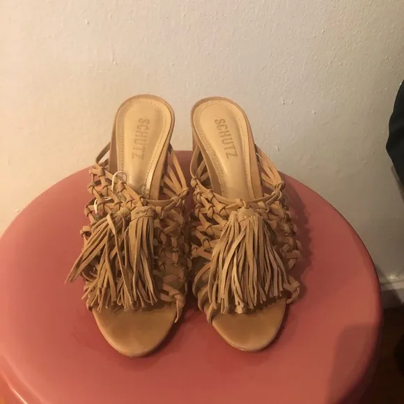 SCHUTZ WOVEN TASSEL SANDALS