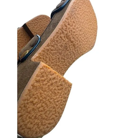 See By Chloe Galy Womens Platform Suede Sandals W/Geen Trim/Gold Buckles- LT3261