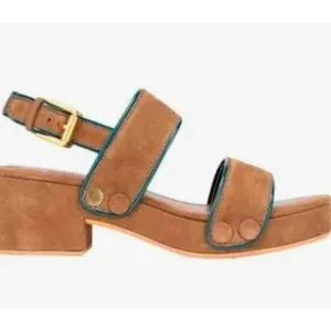See By Chloe Galy Womens Platform Suede Sandals W/Geen Trim/Gold Buckles- LT3261