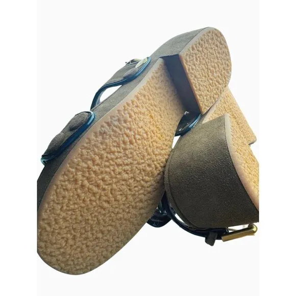 See By Chloe Galy Womens Platform Suede Sandals W/Geen Trim/Gold Buckles- LT3261