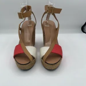 SEE BY CHLOE Espadrille wedge ratan strappy sandals Size 36 Coral white tan