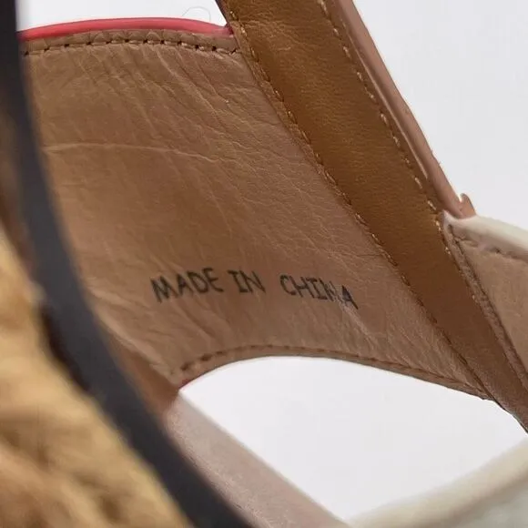 SEE BY CHLOE Espadrille wedge ratan strappy sandals Size 36 Coral white tan