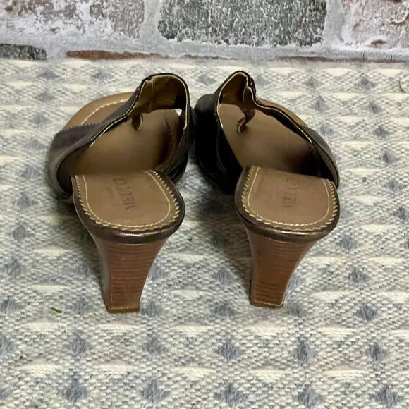 Sesto Meucci Copper Slide Sandals, Stacked Wooden Heel,‎ Contrast Stitching. 9 N