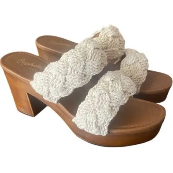 Seychelles Anthropologie Natural Braided Block Heeled Sandals Women’s Size 10
