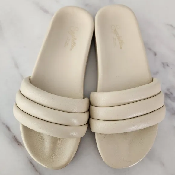Seychelles Low Key Leather Ribbed Slide Sandals Summer Beach Shoes Slides