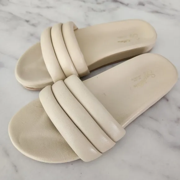 Seychelles Low Key Leather Ribbed Slide Sandals Summer Beach Shoes Slides