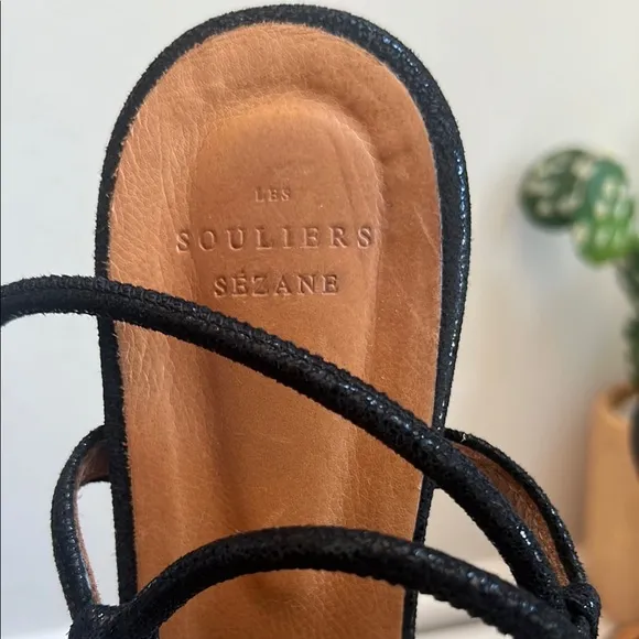 Sezane Gloria Low Black Strappy Sandals