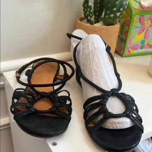 Sezane Gloria Low Black Strappy Sandals