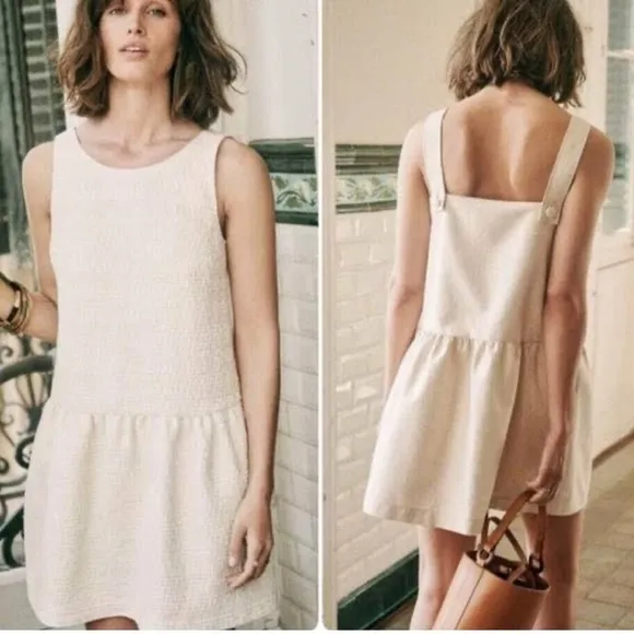 Sezane Lizzie Textured Jacquard Drop Waist Dress Size 6 EU 38