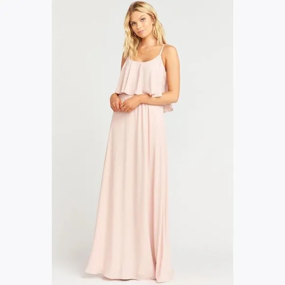 SHOW ME YOUR MUMU Caitlin Ruffle Maxi Dress sz XS Women's Pink Bridesmaid Gown