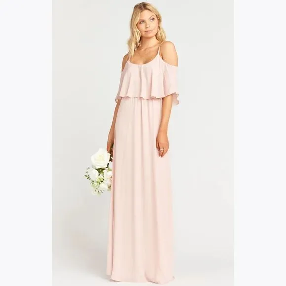SHOW ME YOUR MUMU Caitlin Ruffle Maxi Dress sz XS Women's Pink Bridesmaid Gown