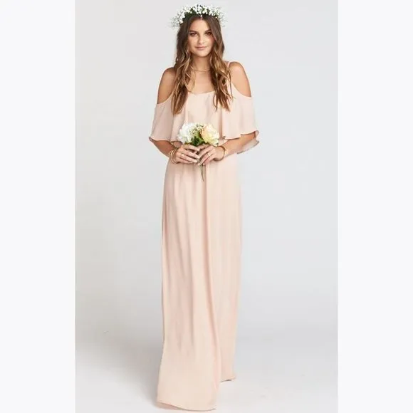 SHOW ME YOUR MUMU Caitlin Ruffle Maxi Dress sz XS Women's Pink Bridesmaid Gown