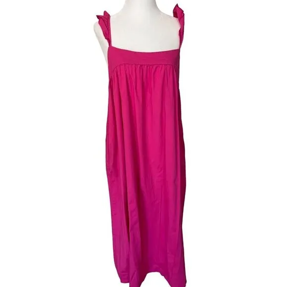 Show Me Your Mumu Oasis Ruffle Dress in Hot Pink Poplin Small Womens Midi
