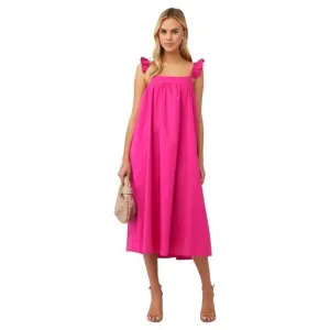 Show Me Your Mumu Oasis Ruffle Dress in Hot Pink Poplin Small Womens Midi