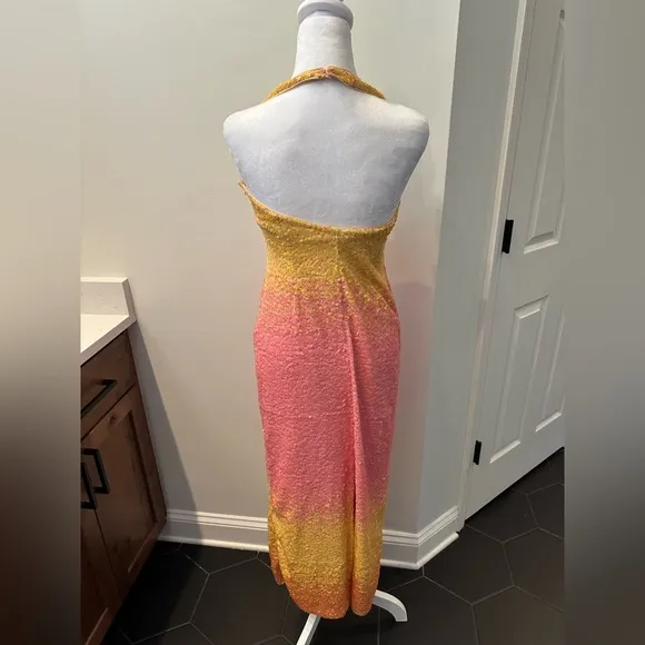 Show Me Your MuMu Samba Midi Maxi Halter Dress Sundown Ombre Sequins size small