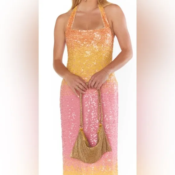 Show Me Your MuMu Samba Midi Maxi Halter Dress Sundown Ombre Sequins size small