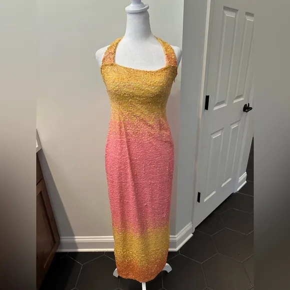 Show Me Your MuMu Samba Midi Maxi Halter Dress Sundown Ombre Sequins size small