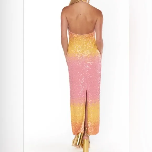 Show Me Your MuMu Samba Midi Maxi Halter Dress Sundown Ombre Sequins size small