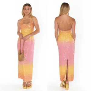 Show Me Your MuMu Samba Midi Maxi Halter Dress Sundown Ombre Sequins size small