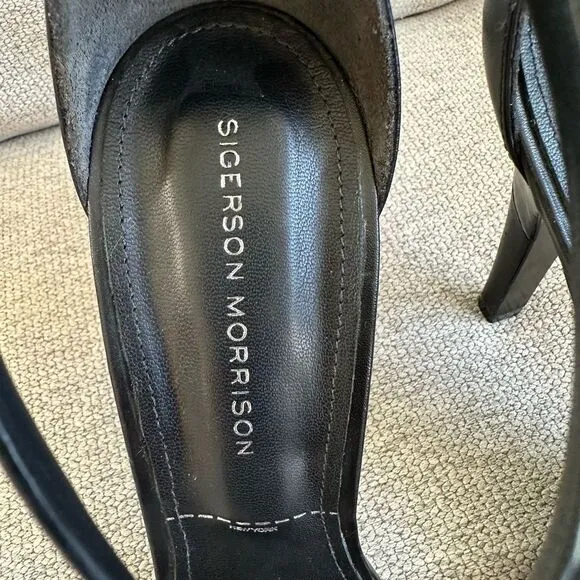 Sigerson Morrison Phoebe T Strap Heeled Sandals Stilettos Black Size 9.5 US