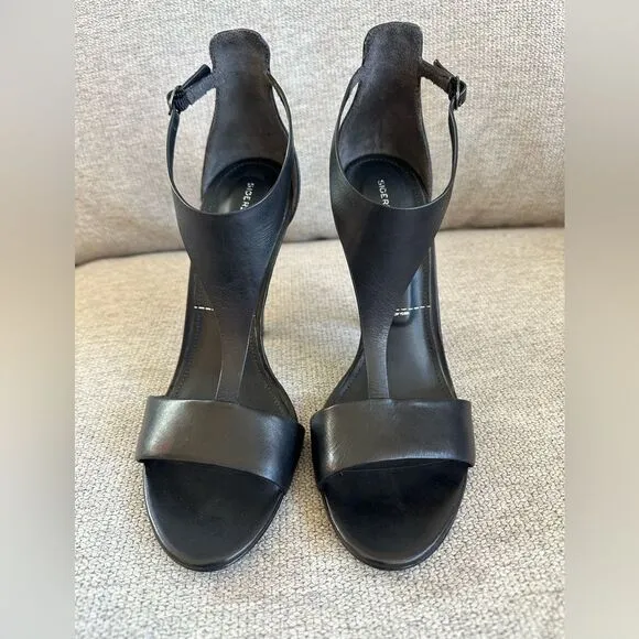 Sigerson Morrison Phoebe T Strap Heeled Sandals Stilettos Black Size 9.5 US