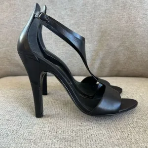 Sigerson Morrison Phoebe T Strap Heeled Sandals Stilettos Black Size 9.5 US